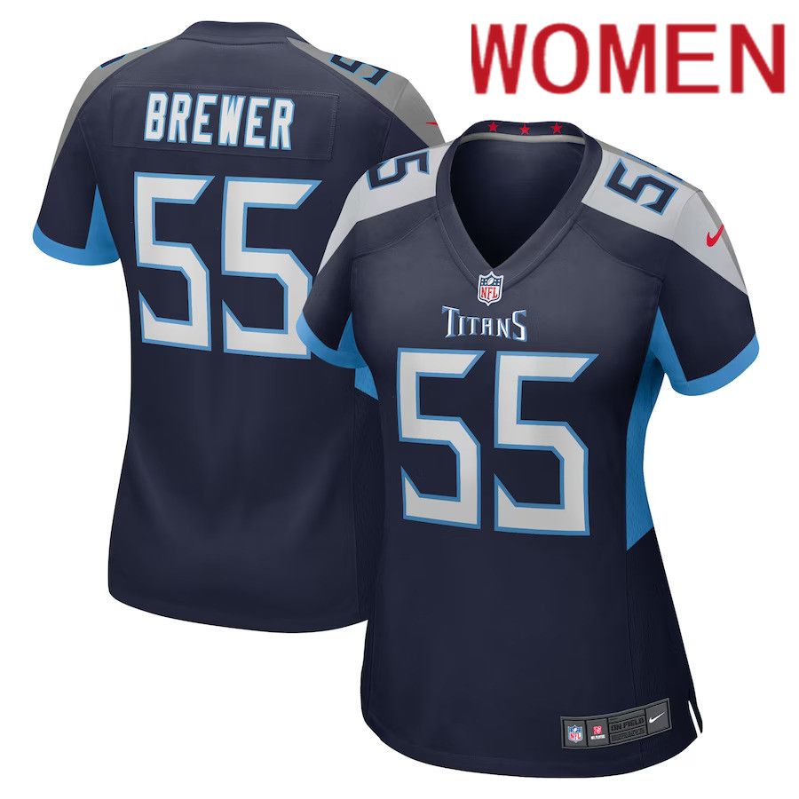 Women Tennessee Titans #55 Aaron Brewer Nike Navy Game Player NFL Jersey